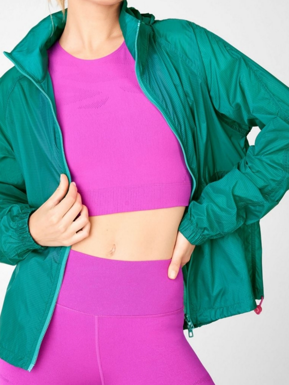 Fabletics Natalia Woven Dark Jade Windbreaker Jacket Size Large Nwts
